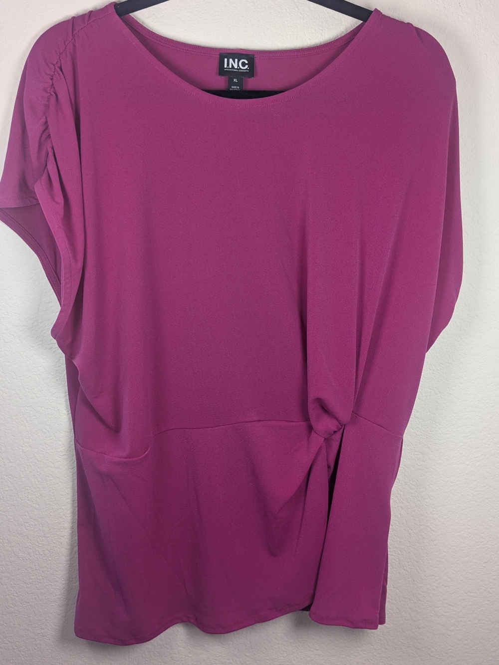 INC International Concepts Pink Side Tie Blouse Top XL Short Sleeve Stretch